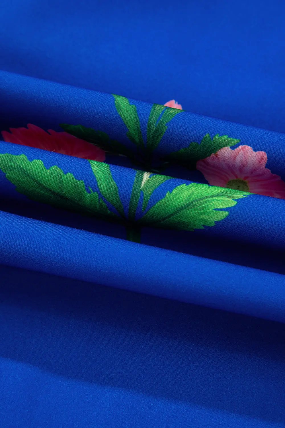 Blue Floral Short Sleeve Split Neck Loose Mini Dress - Love Salve